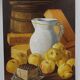 Oil on canvas still life not signed apples pitcher kitchen
