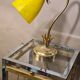 Golden steel lamp, with tulip old marbled yellow glass paste,