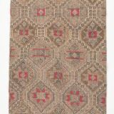 3x9 Faded Brown & Red Geometric Style Rug, Vintage Kilim Rug, 92x280Cm