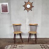Paire de chaises Baumann bistrot troquet en bois jaune et brun