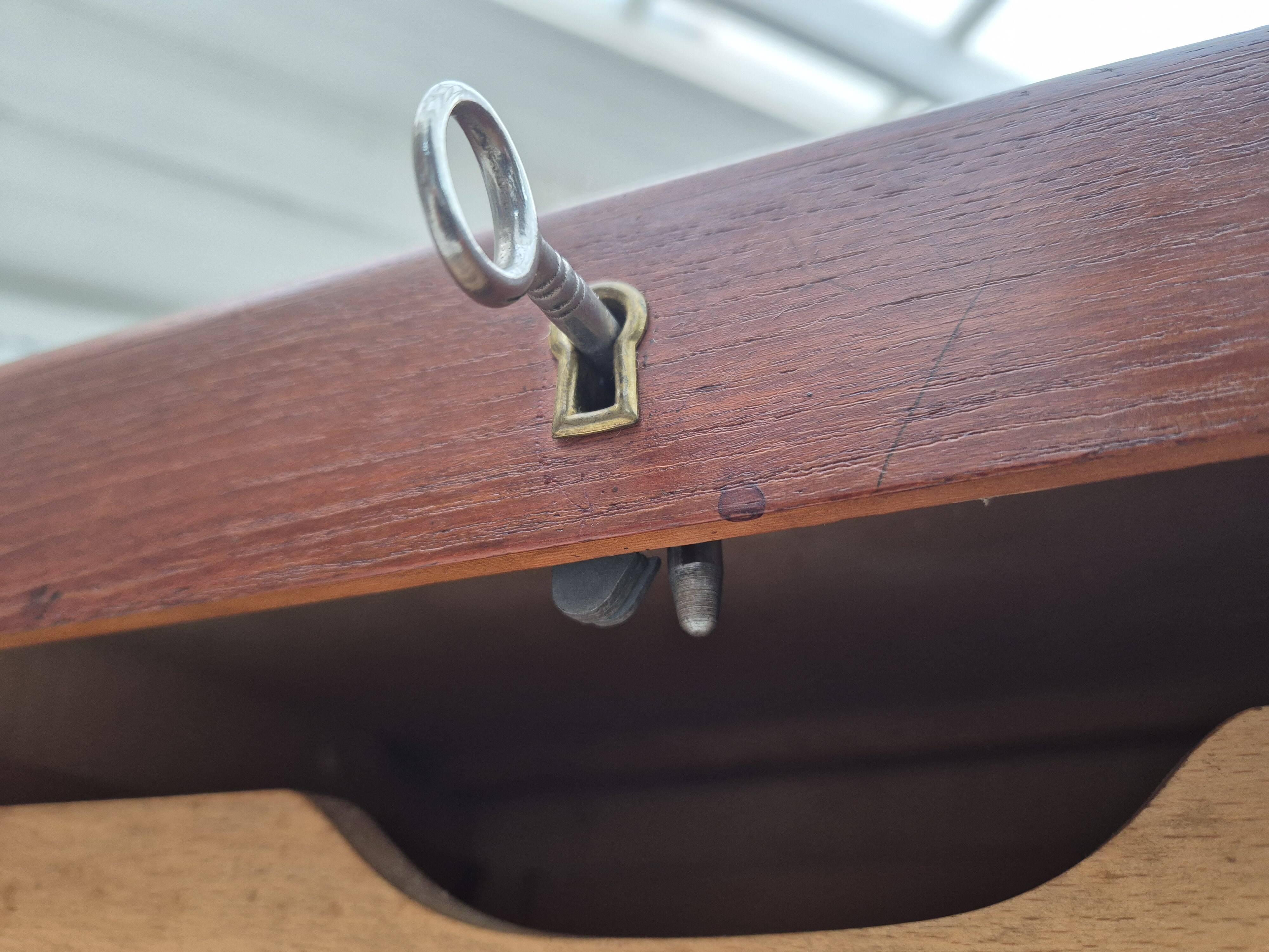 1960s, Danish office cabinet, original condition, teak wood, sliding doors, drawers inside.