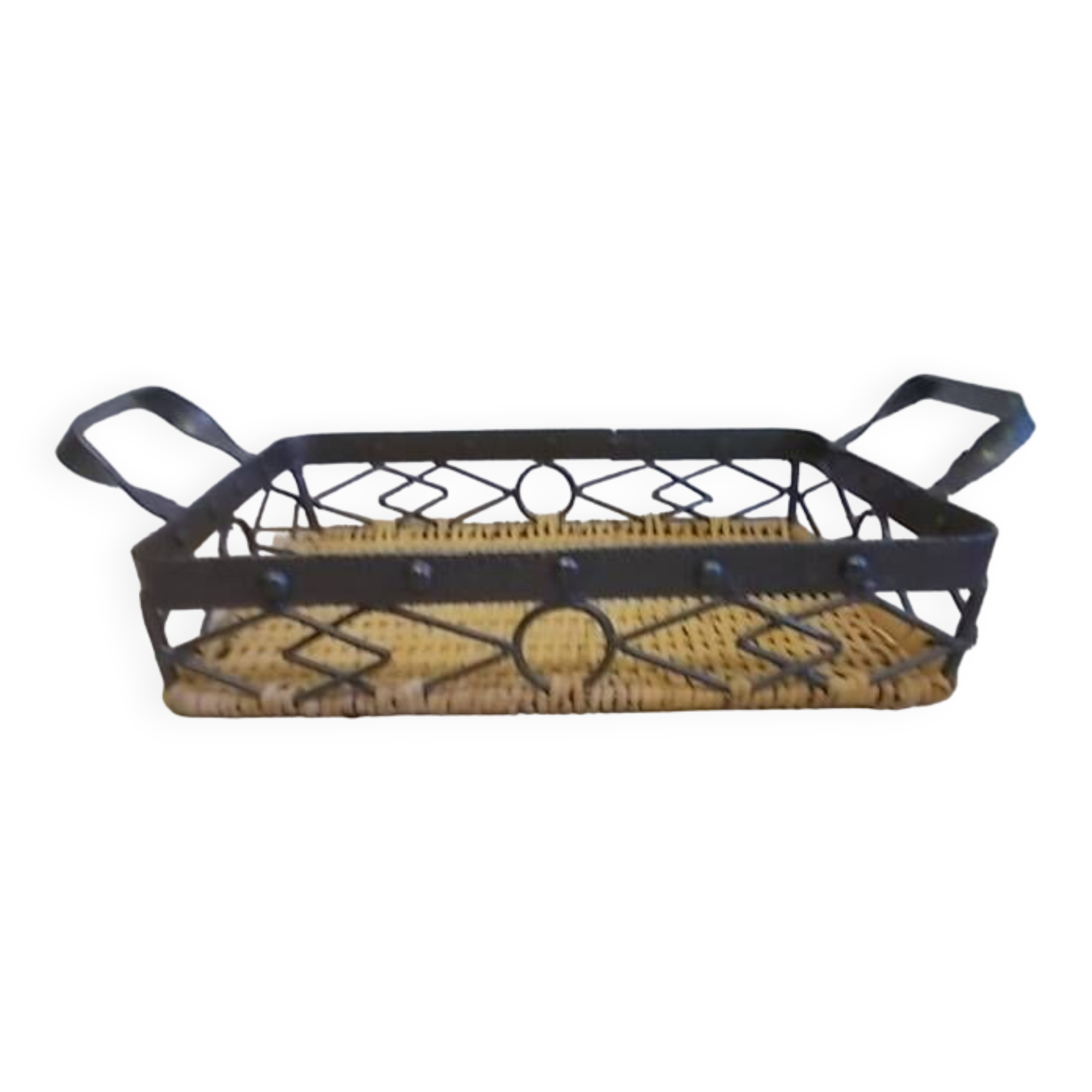 Plateau de service en osier et fer