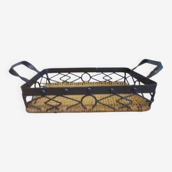 Wicker and iron serving tray