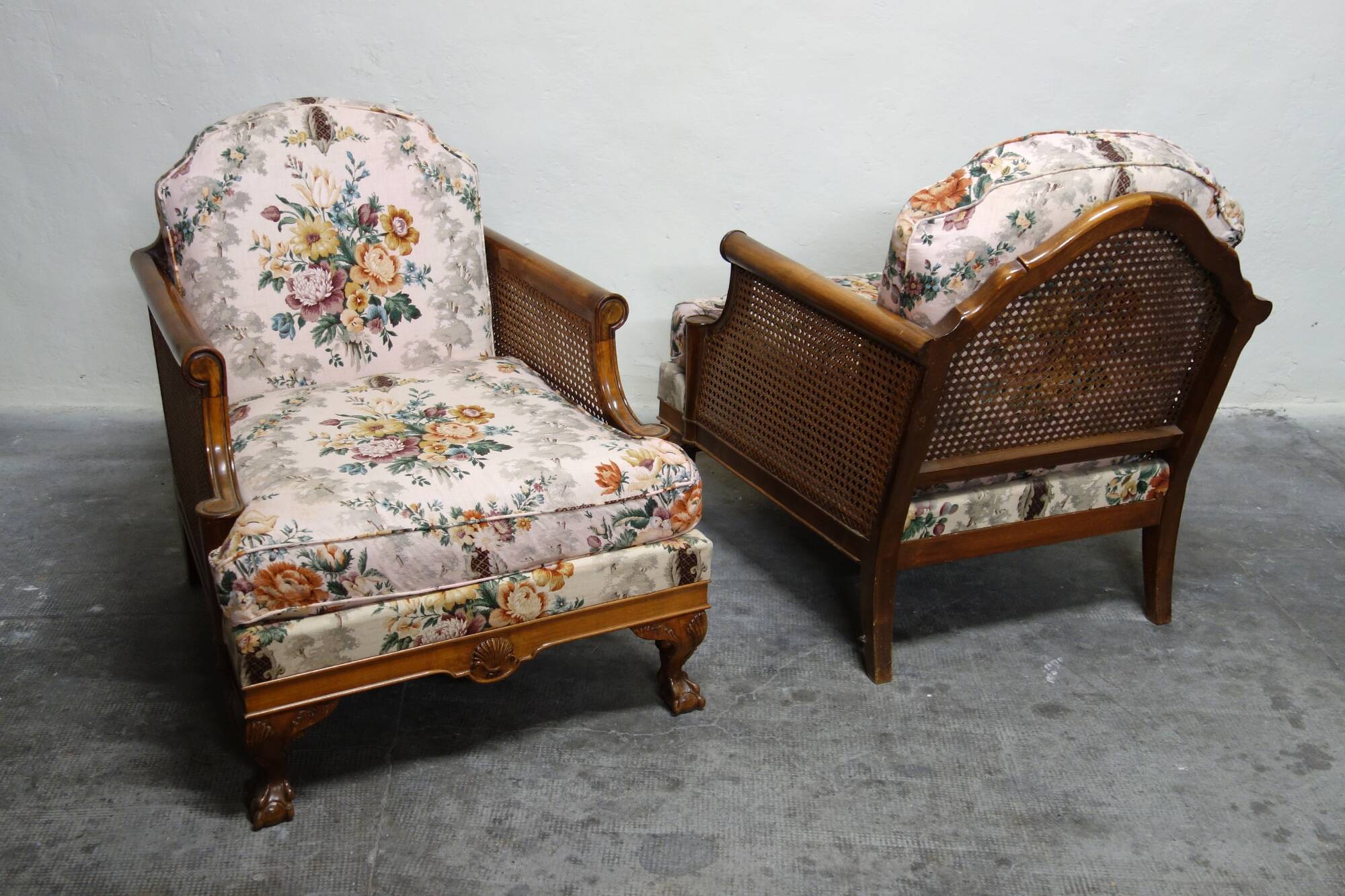 Pair of 1920s caned Chippendale armchairs