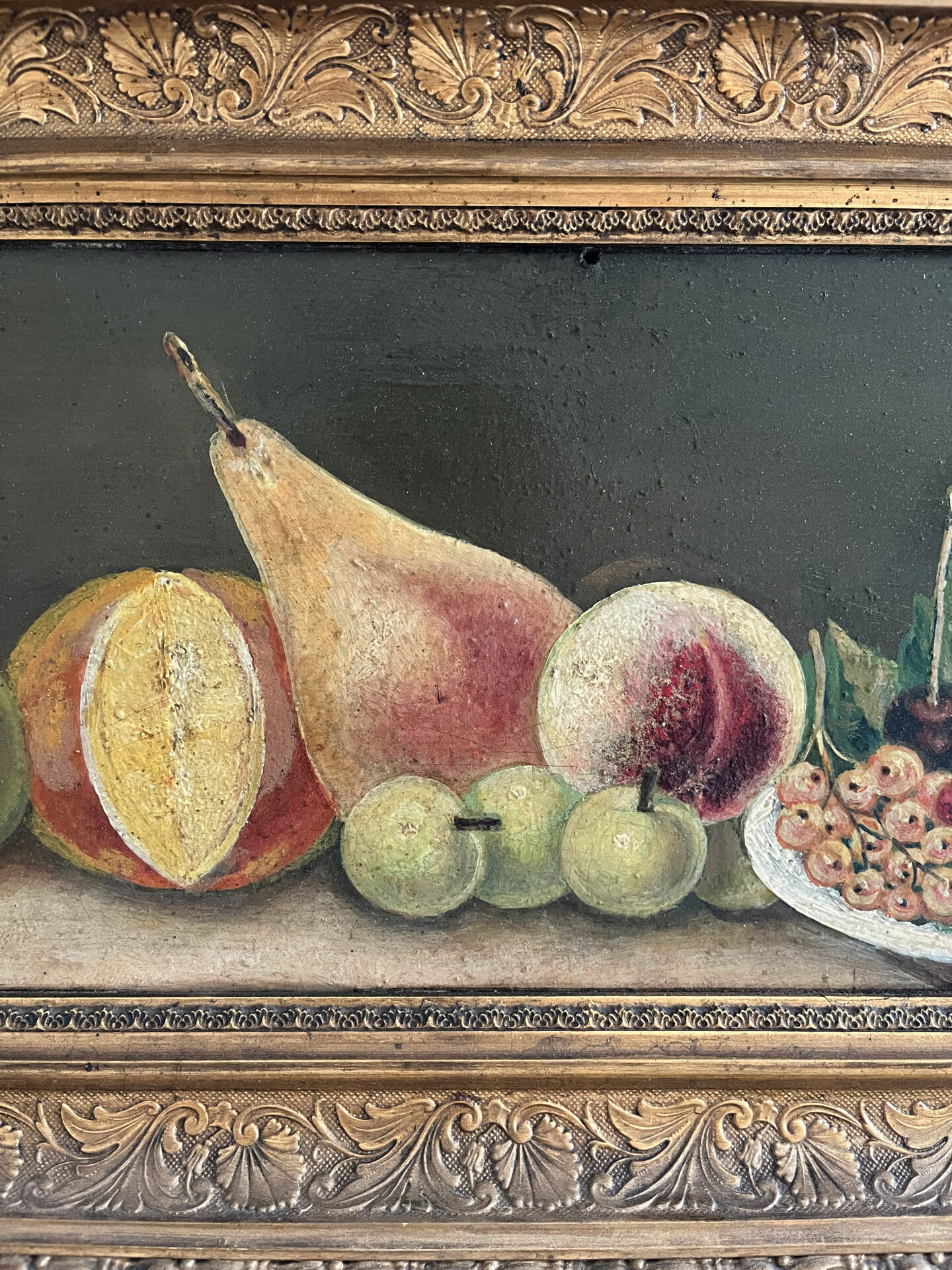 Old oil painting still life Flemish fruits