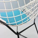 Diamond chair by Harry Bertoia in white & black metal and new blue seating