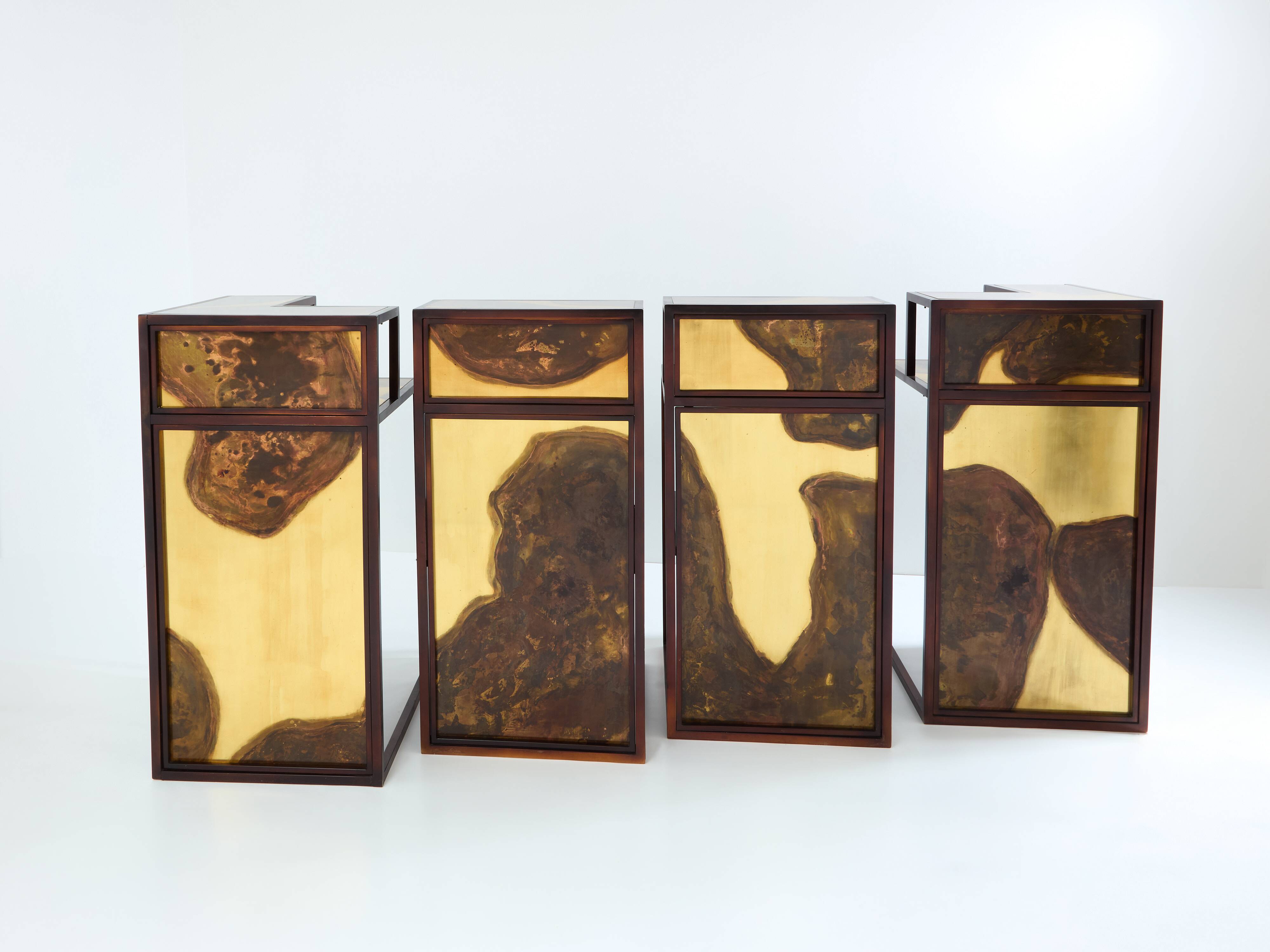 Large oxidized and patinated brass bar by Isabelle and Richard Faure 1970