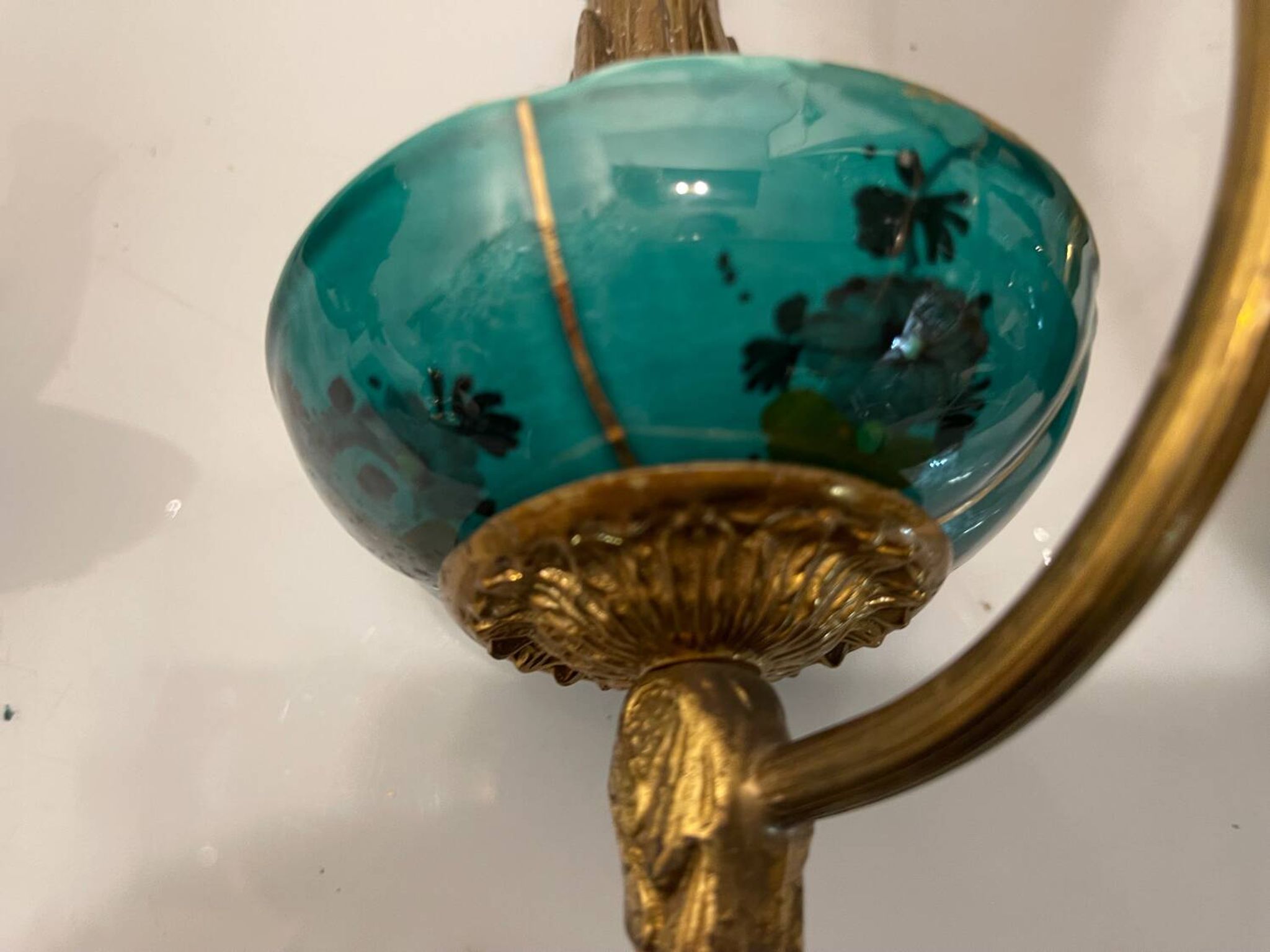 Brass Ceramic Sconces Set of 2 1940’s