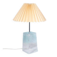 Minimalist glass table lamp from the 80s with a pleated shade.