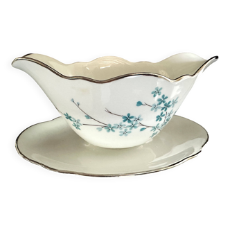 Sauceboat with forget-me-not decoration, genuine Sofafils porcelain from Limoges