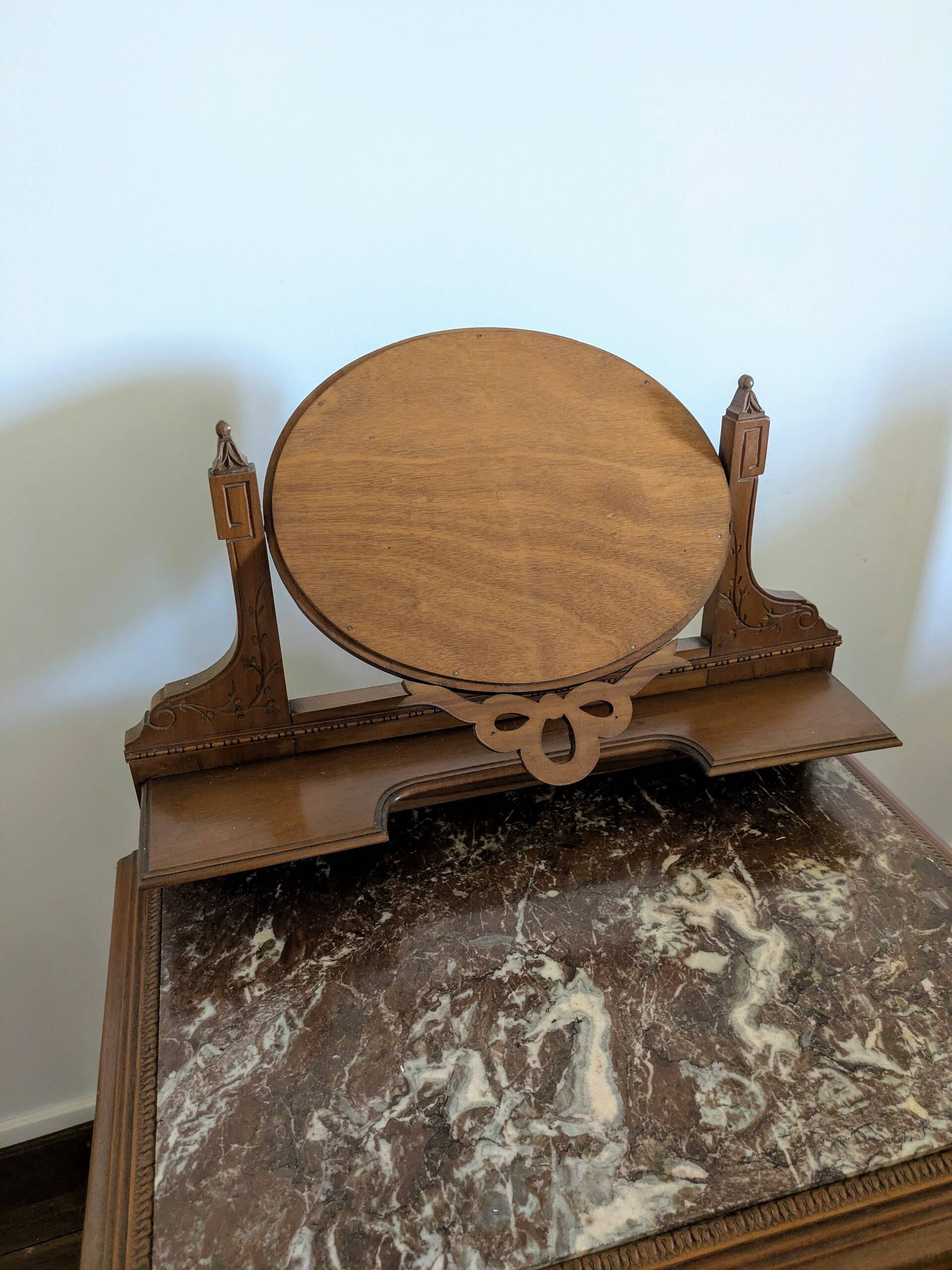 coiffeuse d'époque 1990 avec miroir  psyché orientable et marbre