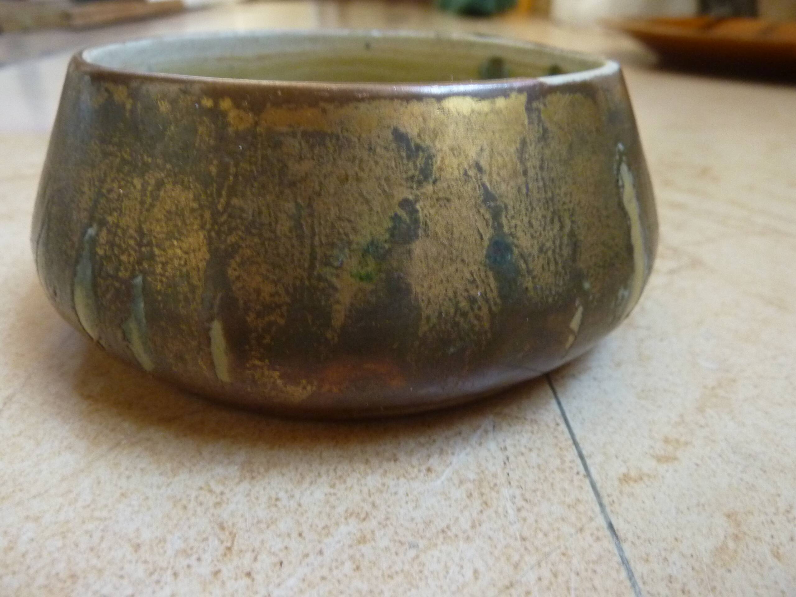 coupe vide poche grès doré signé denbac art déco