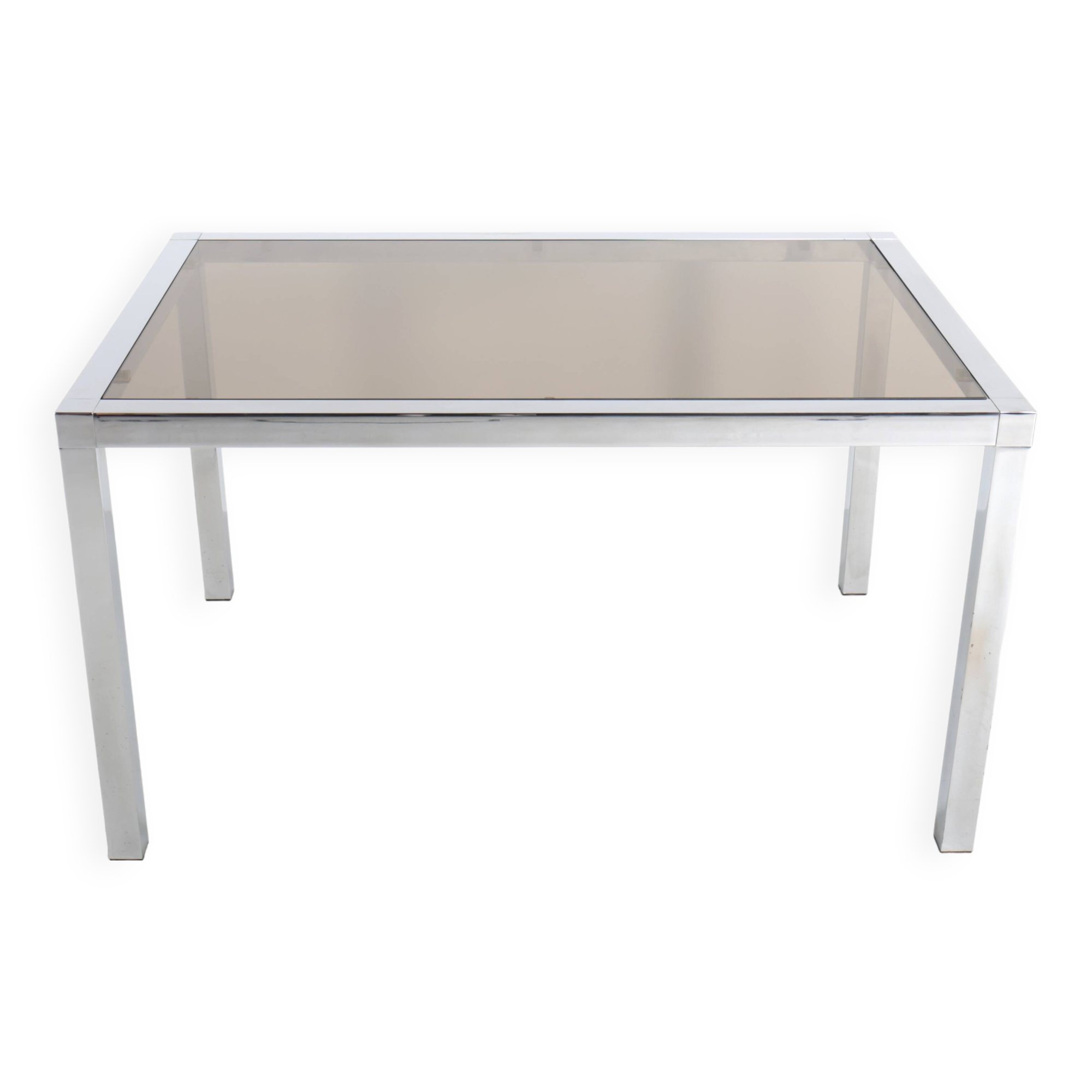 Vintage Roche Bobois table in chrome and smoked glass, 70s