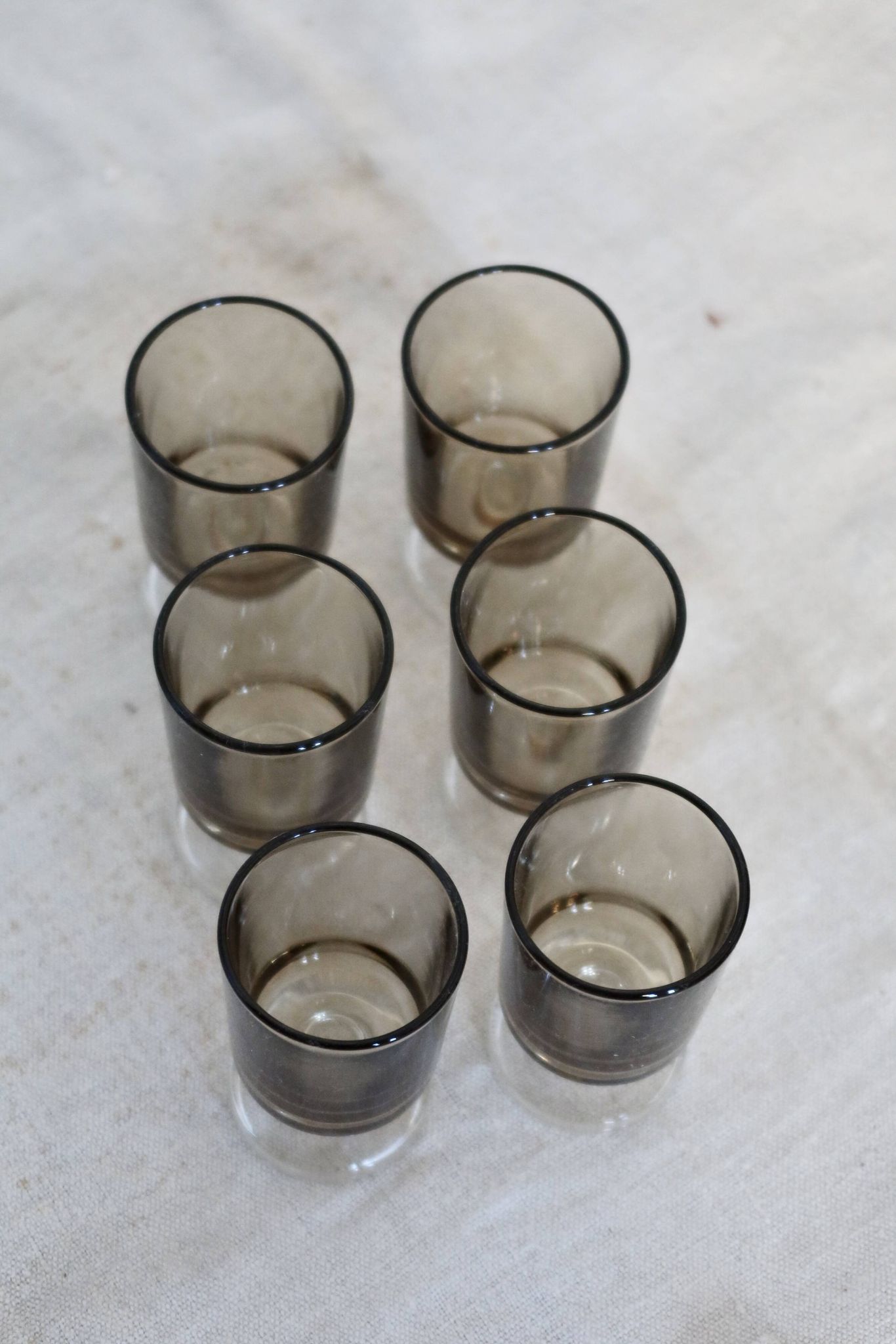 6 vintage Luminarc liqueur glasses, Sweden model - Smoked glass