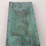 Ancien rare cendrier en bronze - belle patine verte - signé objet rare unique