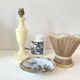 Varnished alabaster lamp, new fabric cable, mesh lampshade