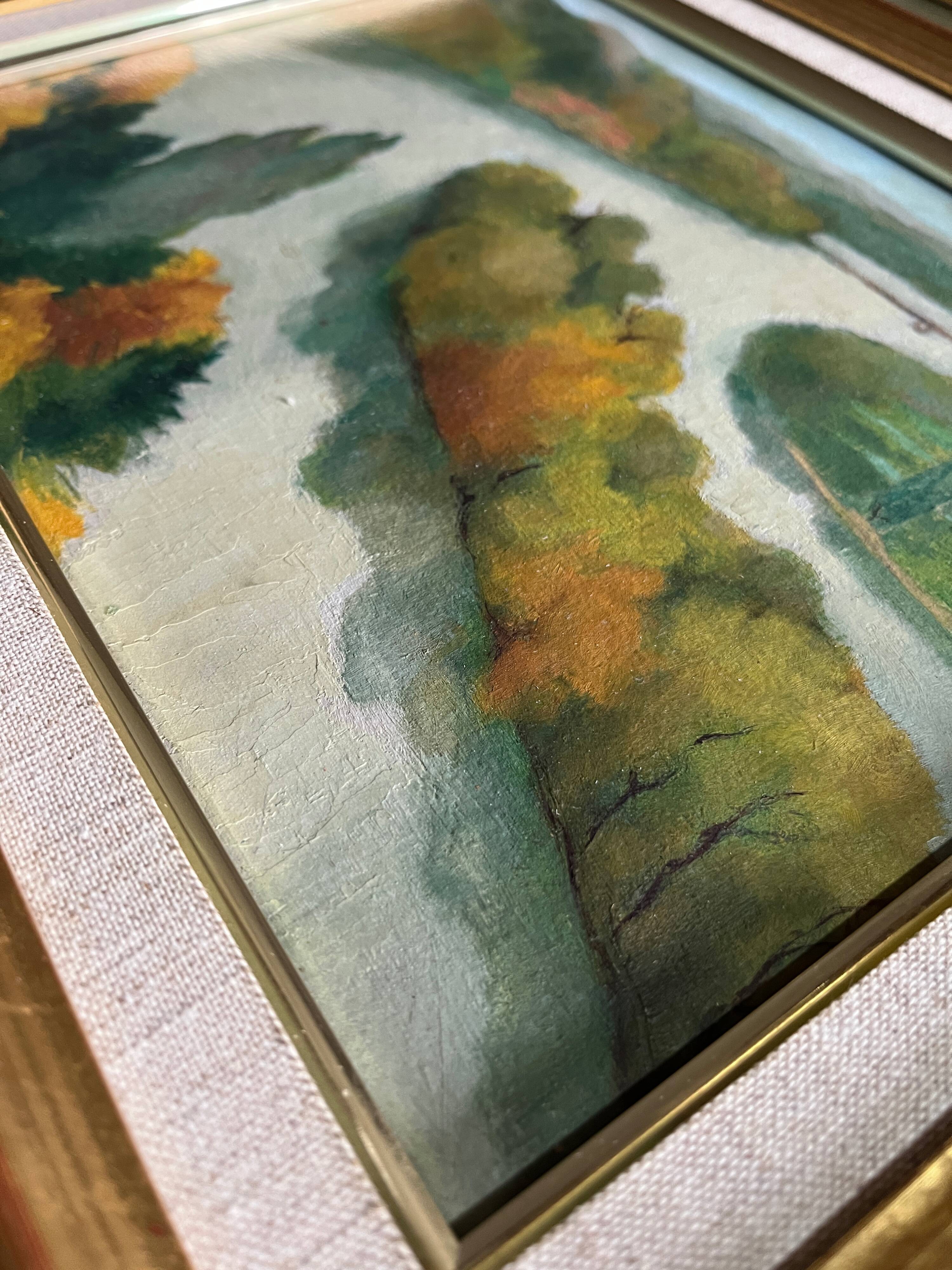 HSP painting "River landscape" Mid-20th century + frame