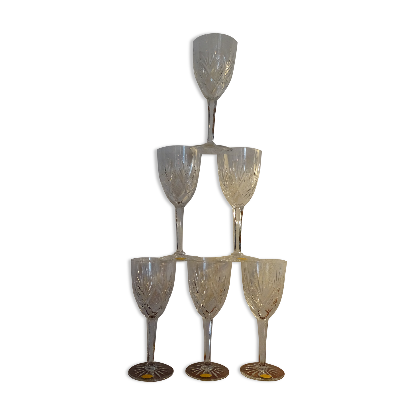 6 antique cut crystal water glasses from Lorraine