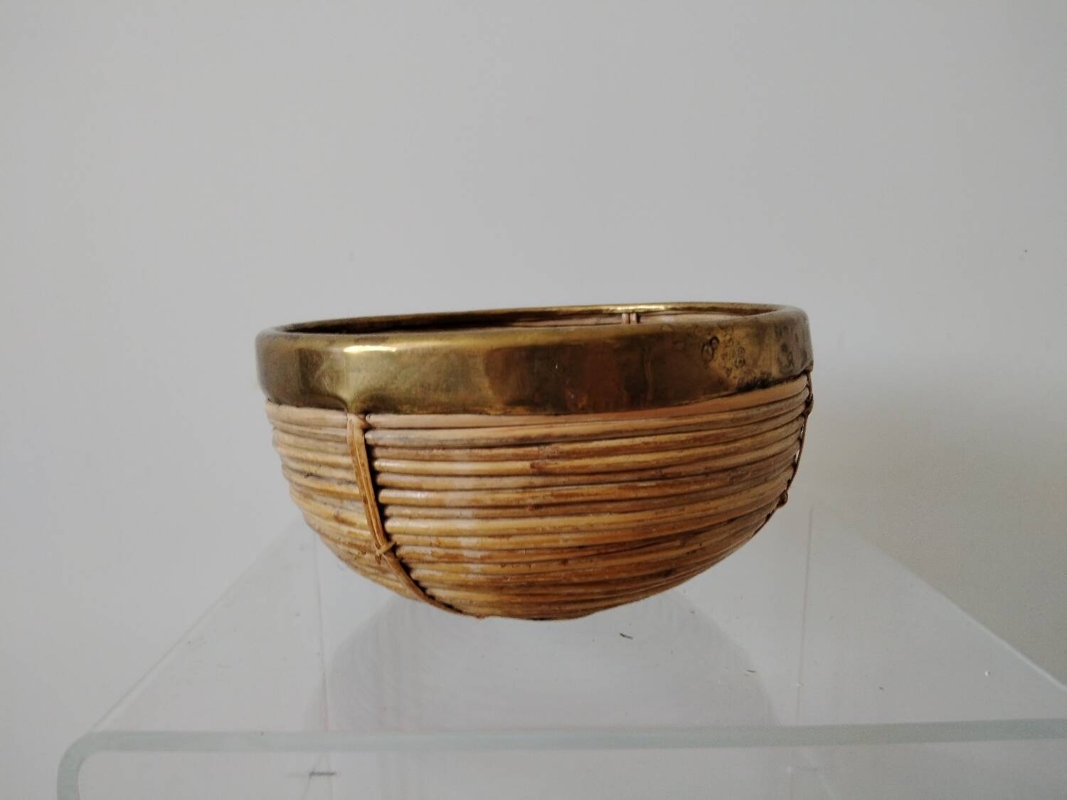 Brass rattan basket, Italy 1950s