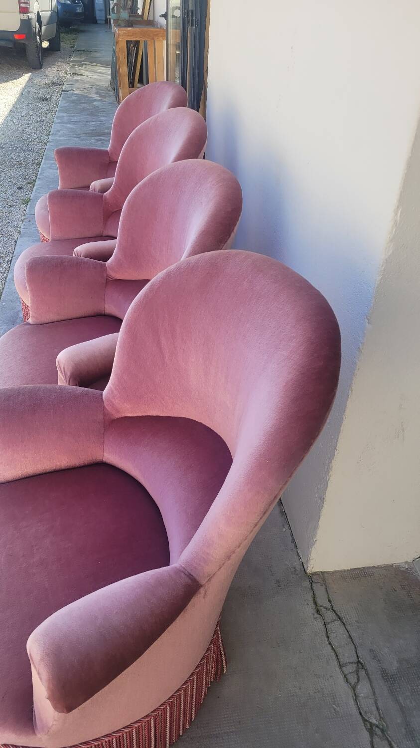 Série de 4 Fauteuils crapauds en velours ancien 1930s