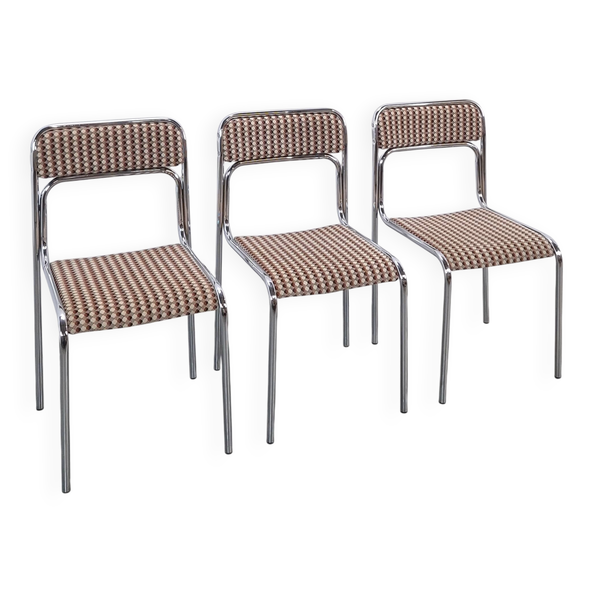 Space Age set 3x Bauhaus chromen buisframe stoelen