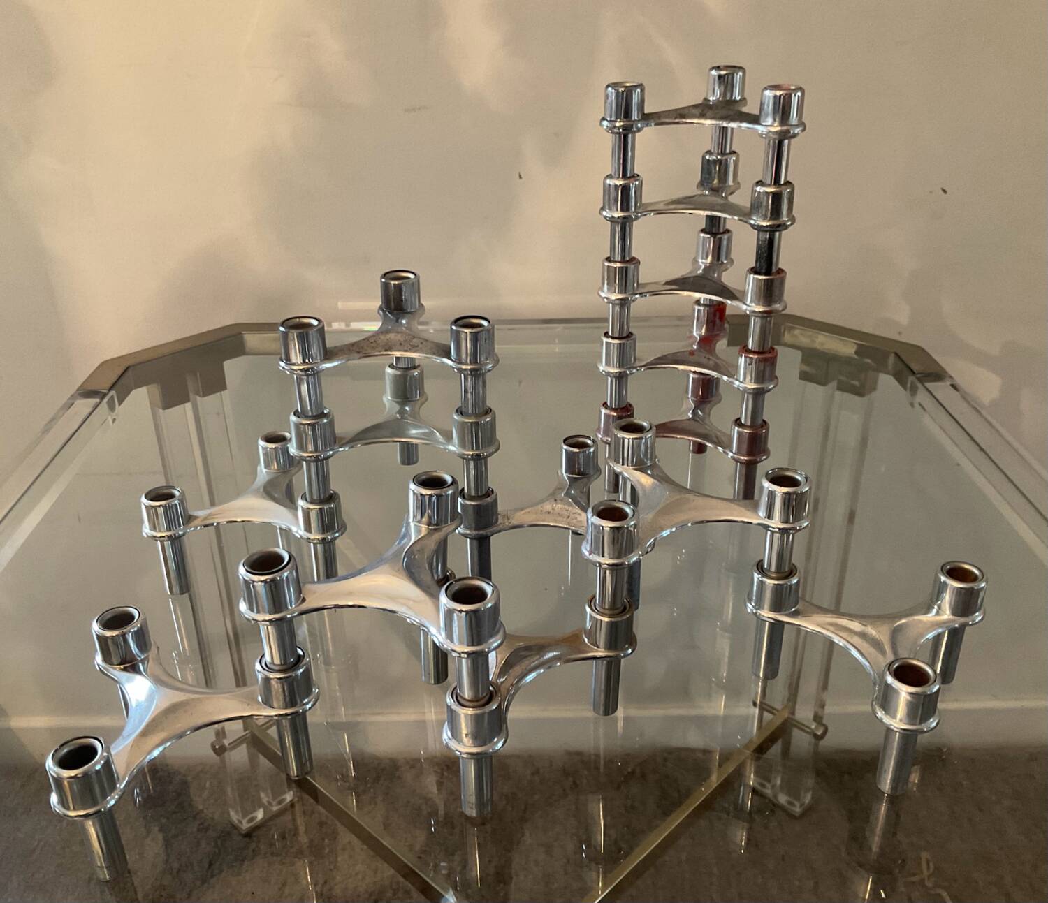 Series of 14 vintage Nagel style modular candle holders