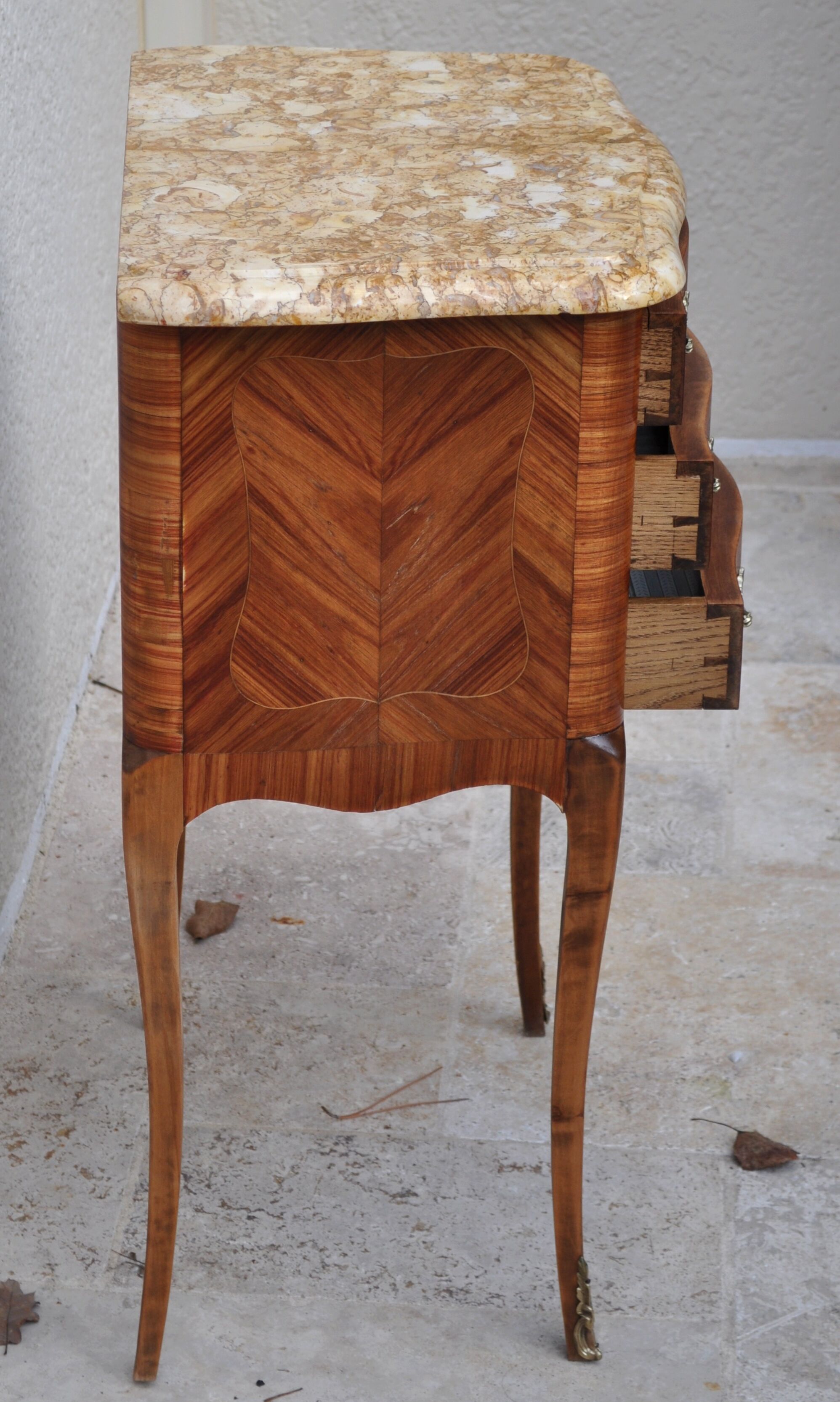 Bedside Louis XV marquetry marble