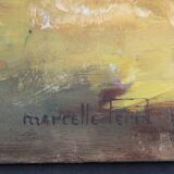 Oil painting on cardboard: cart in the countryside