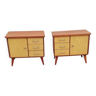 Paire de tables de chevet vintage 3 tiroirs 1 porte