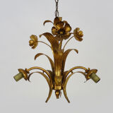 Vintage Masca chandelier in aged golden metal and golden flower