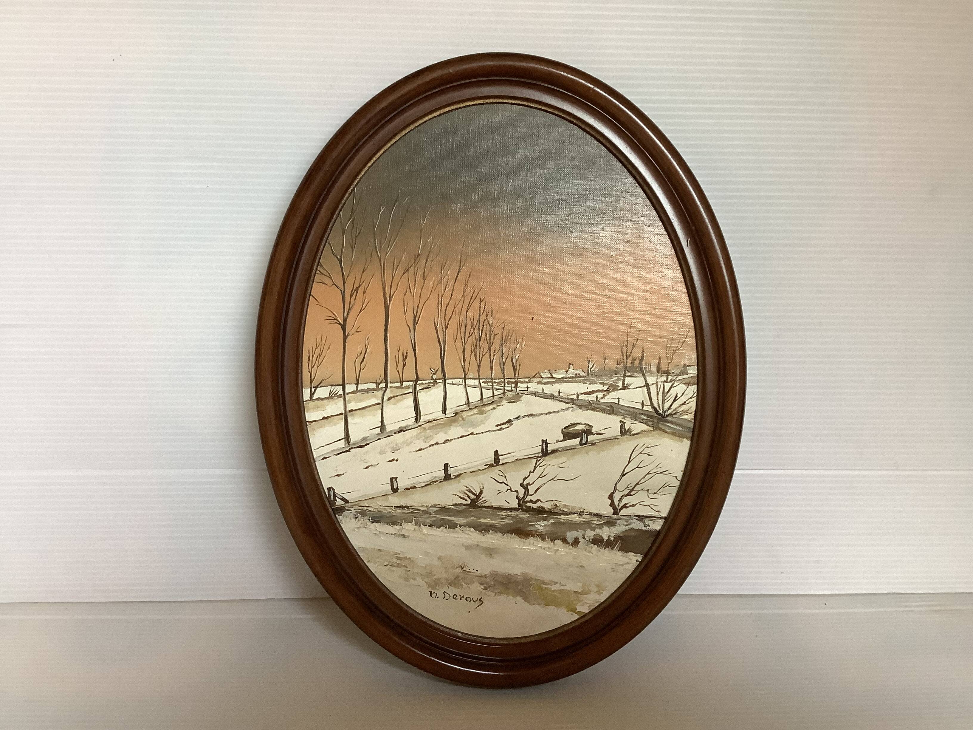 Snow landscape painting oil on cardboard