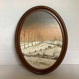 Snow landscape painting oil on cardboard