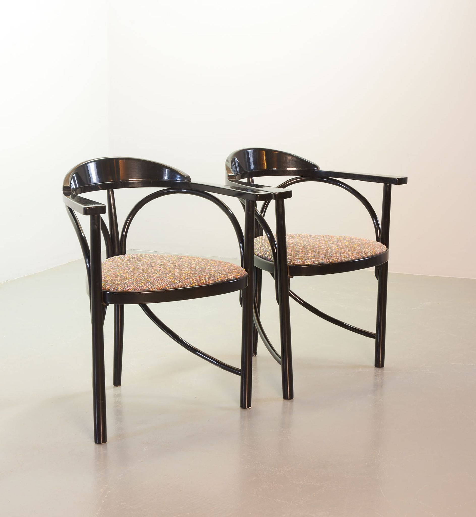4 Wooden Black Lacquered Thonet Triangle Dining Chairs Model 87, 1980s
