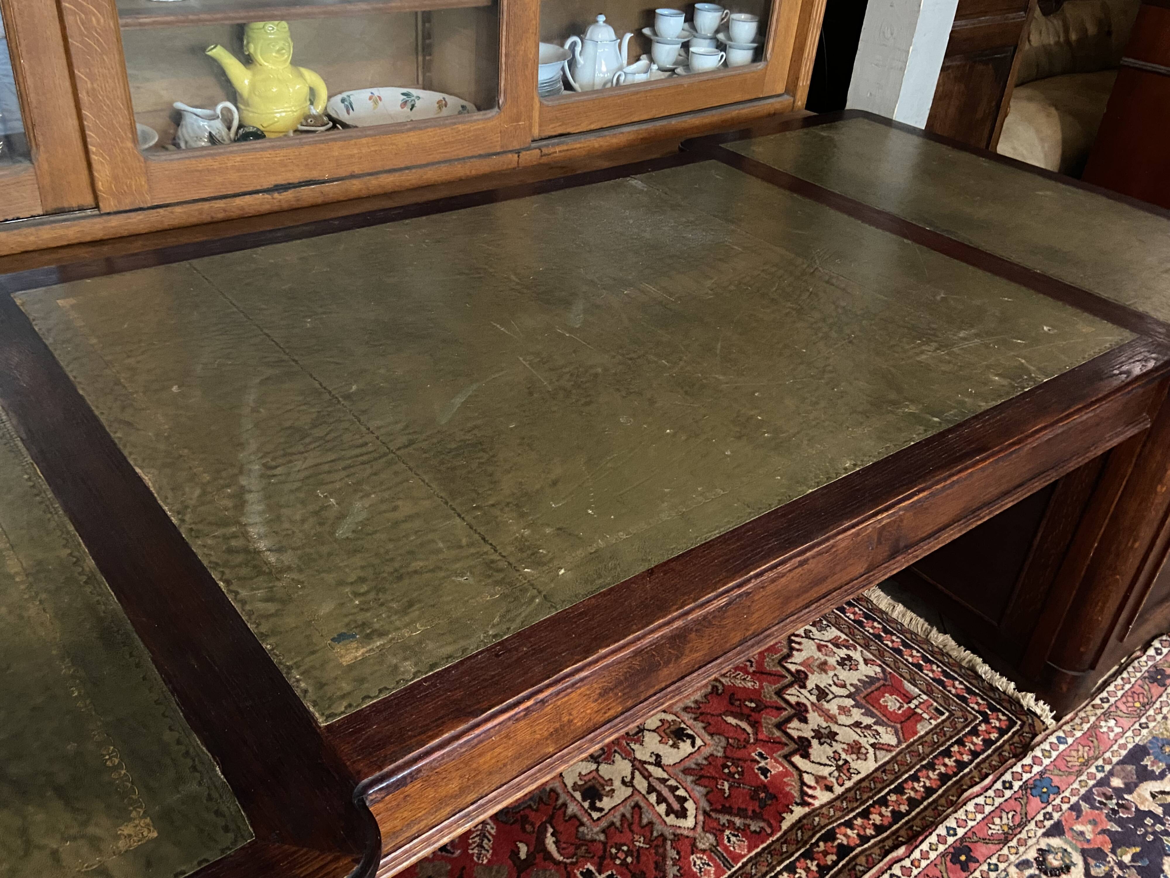 Immense oak solid wood staff desk in English style 248 x 114 cm
