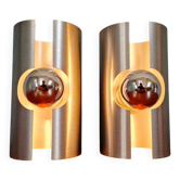 Pair of Space Age wall sconces in brushed aluminium, 1970.
