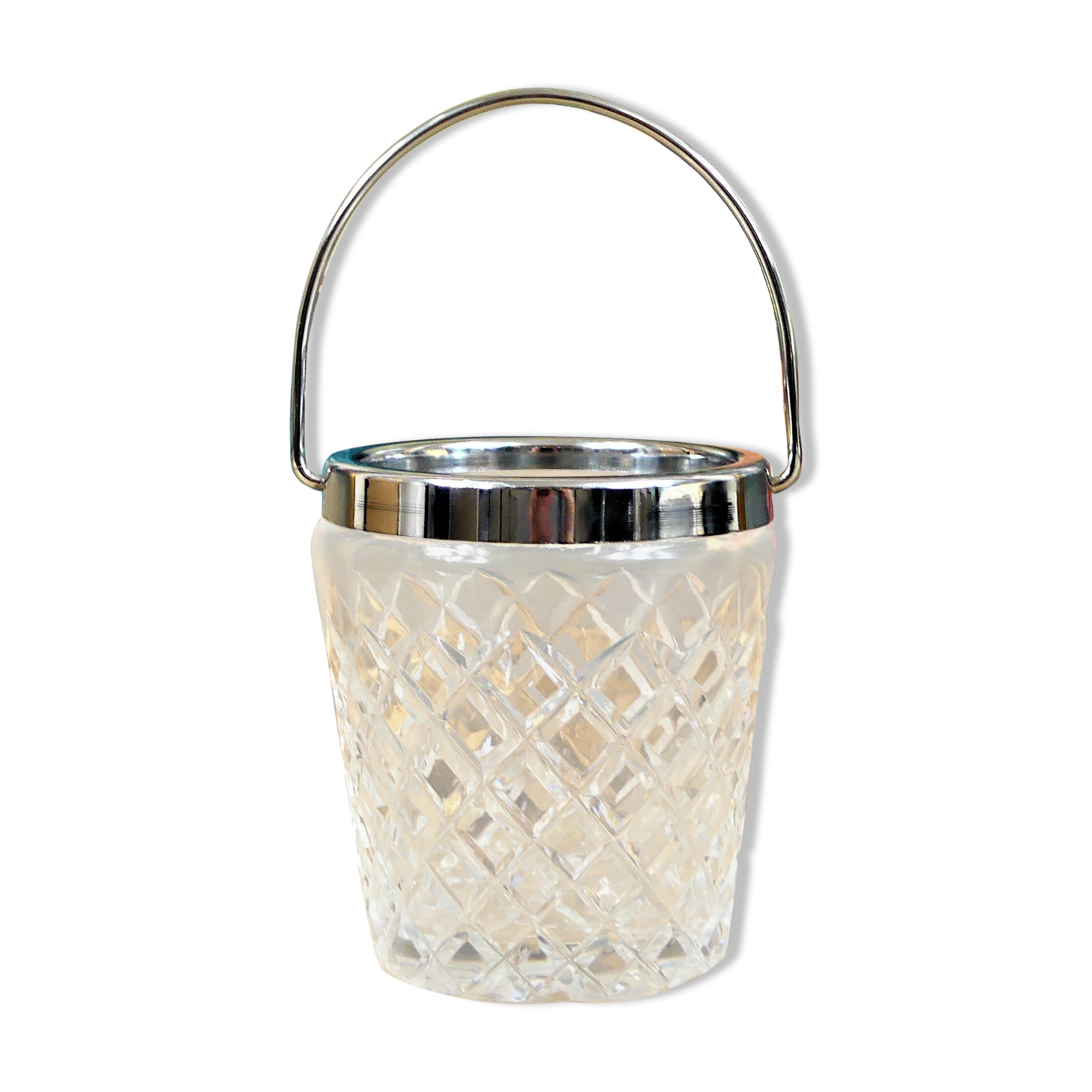Crystal and metal ice cube bucket - vintage 50s