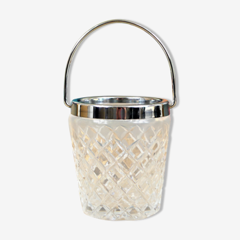 Crystal and metal ice cube bucket - vintage 50s