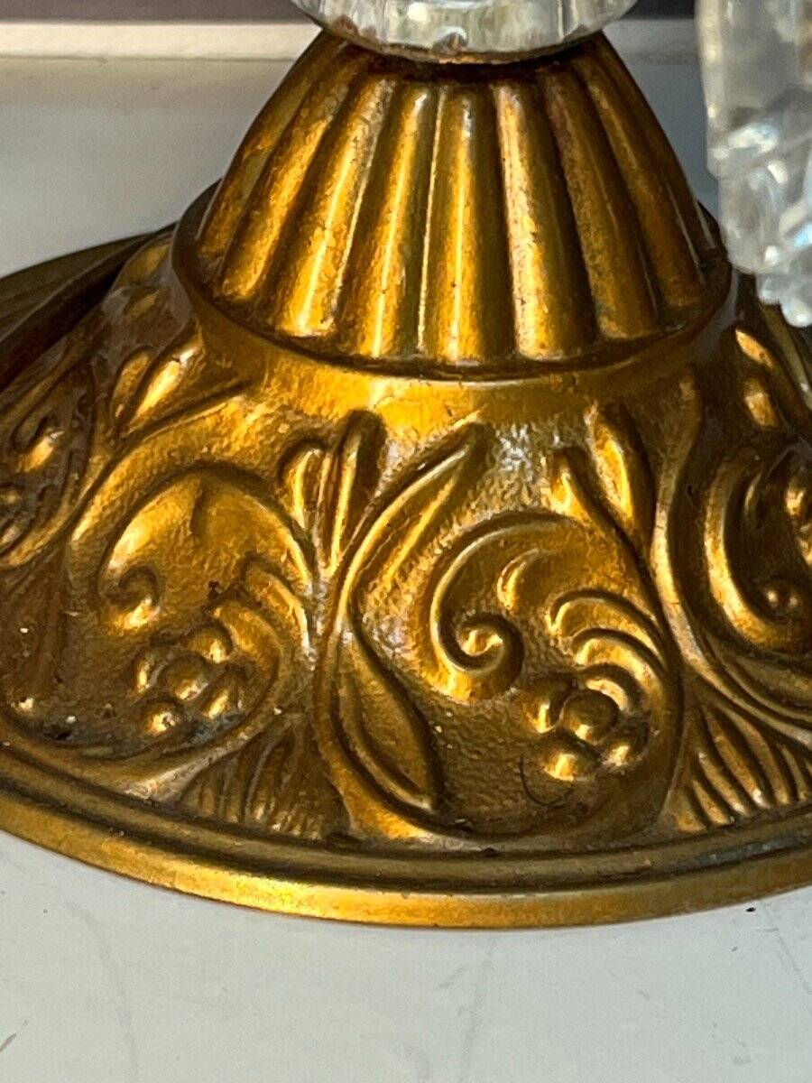 Pair of antique chandeliers, in brass with cut glass pendants, early 20th century