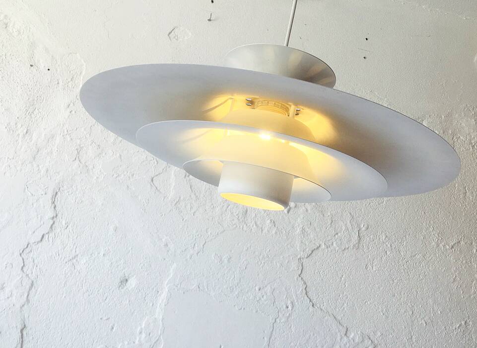 Danish beige metal pendant light, 1960
