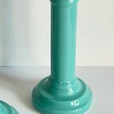 Paire bougeoirs céramique bleue océan vintage