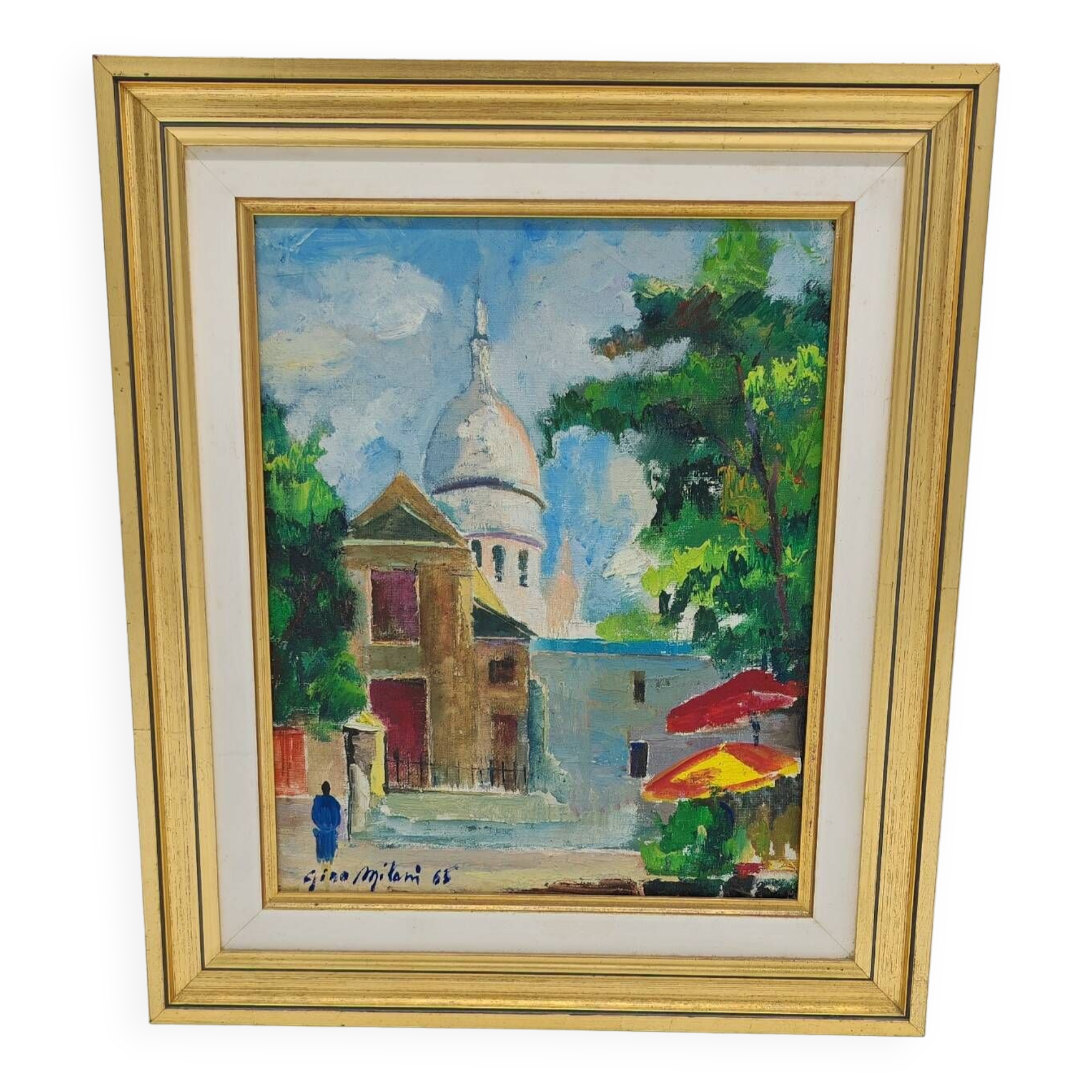 Oil on canvas by Gino Milani "view of the Basilica of the Sacred Heart in Montmartre"