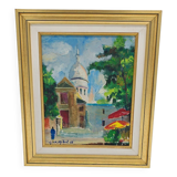 Oil on canvas by Gino Milani "view of the Basilica of the Sacred Heart in Montmartre"