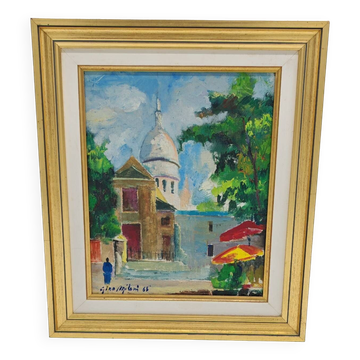 Oil on canvas by Gino Milani "view of the Basilica of the Sacred Heart in Montmartre"