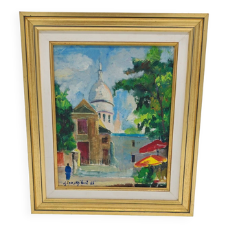 Oil on canvas by Gino Milani "view of the Basilica of the Sacred Heart in Montmartre"