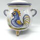 Covered earthenware pot with rustic decor – rooster motif – 20th century