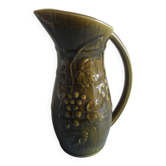 Old earthenware pitcher Sarreguemines wine old french pitcher wine 30s