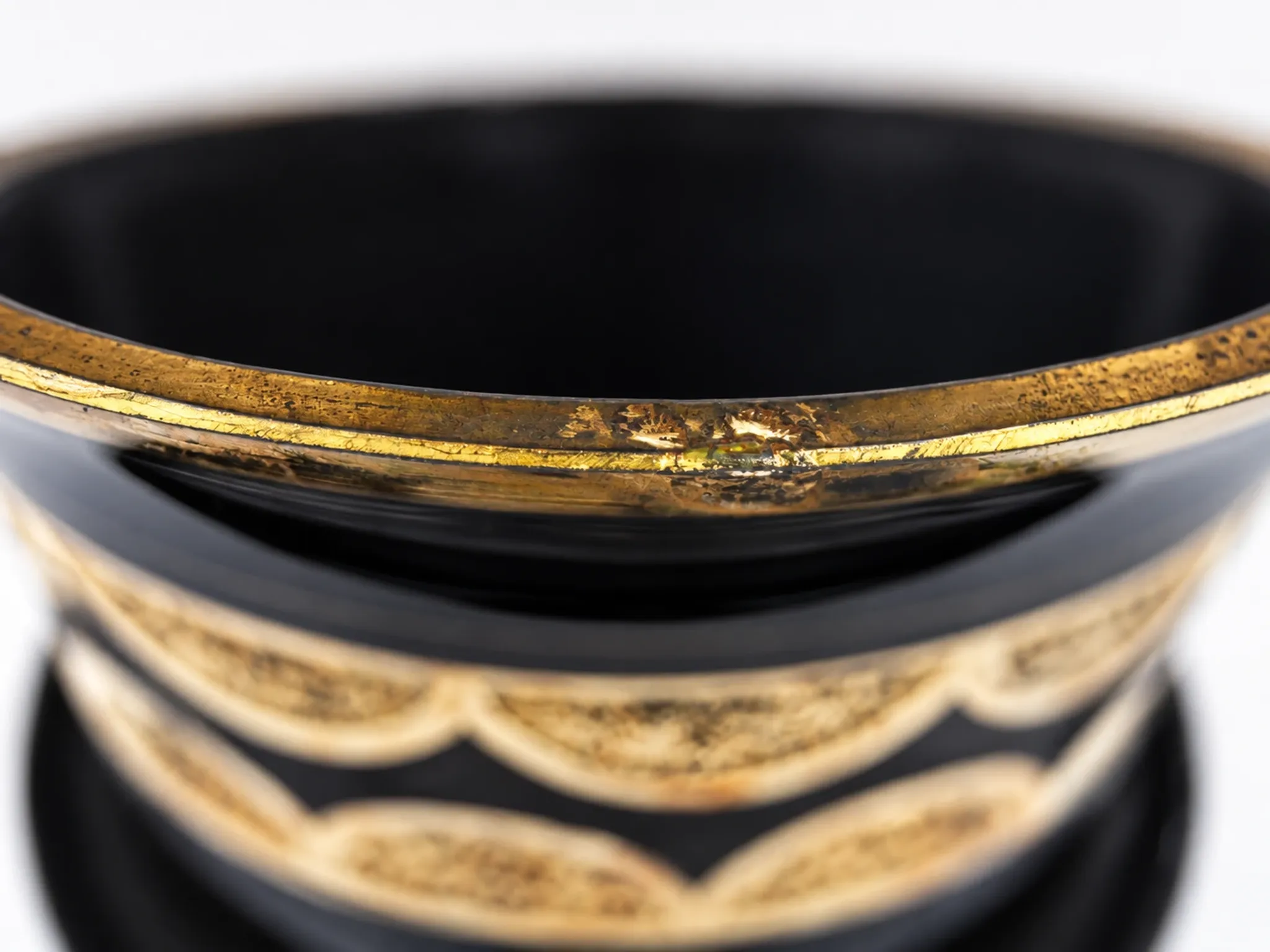 Superb Large Art Deco Ruppel Boom Vase – Black Glass with Fine Gold Gilding