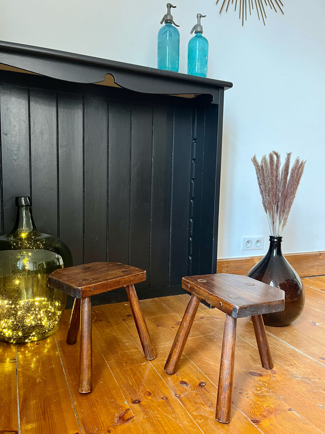 Pair of handmade tripod stools