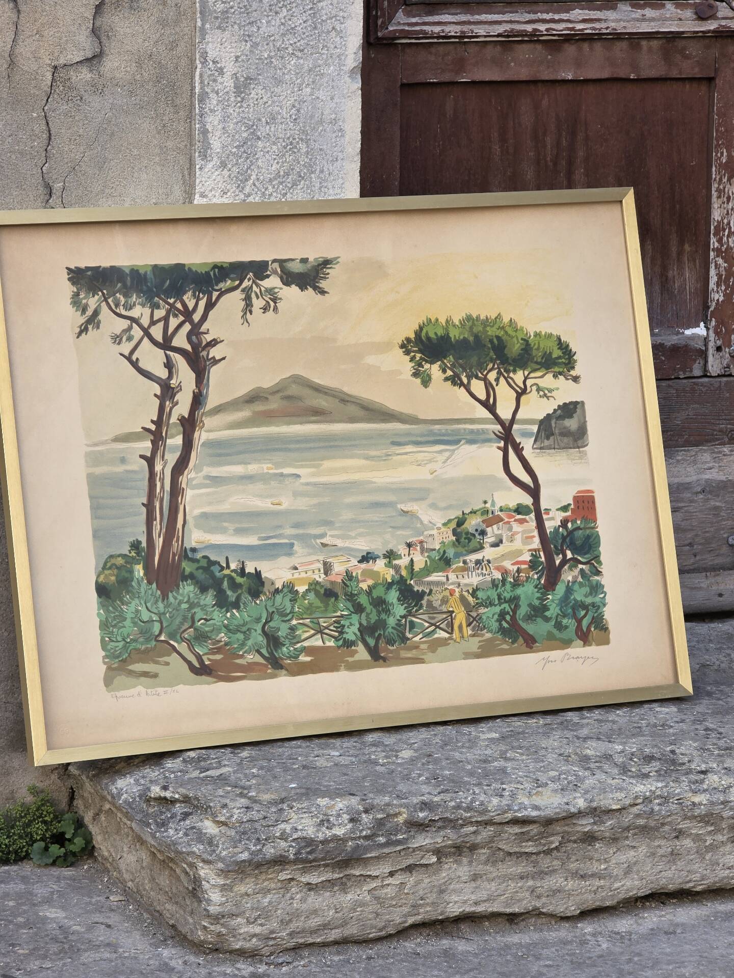 Lithograph by Yves Brayer "Bay of Naples" with certificate of authenticity.