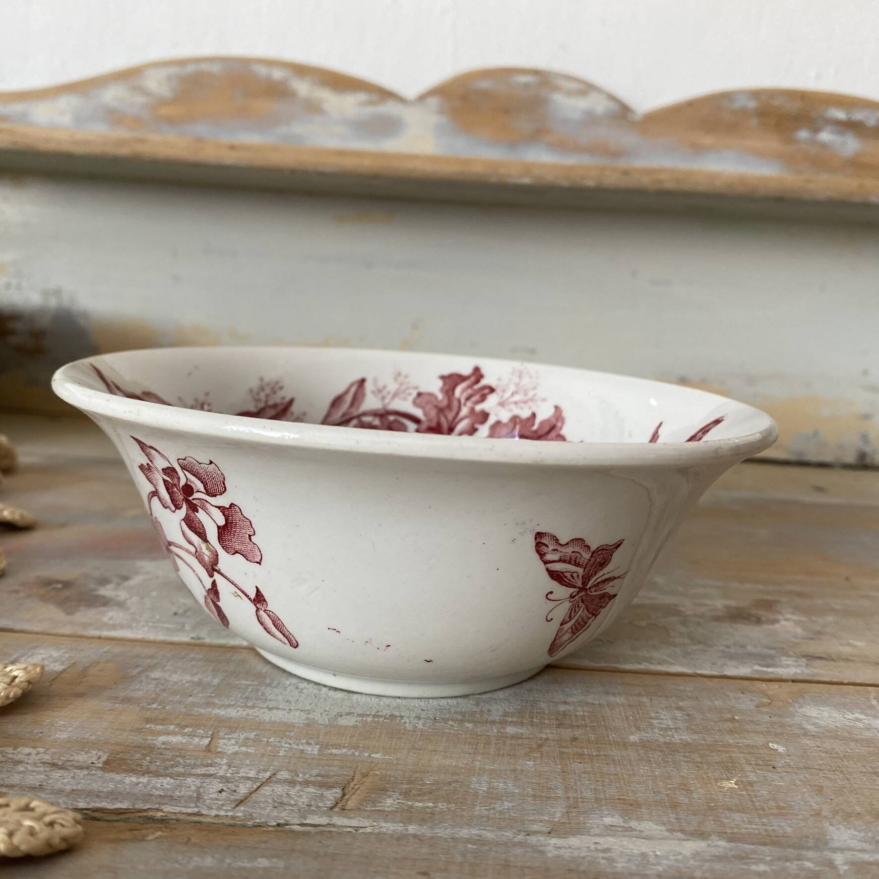 Ancient ironstone bowl Moulins des Loups "orchids"